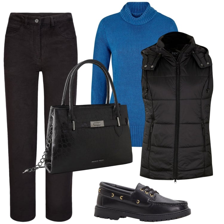 Outfit donna - Total look #2246032. Stile Casual per Ufficio. Abbinamento con maglieria, mocassini, gilet, borse a mano, pantaloni.