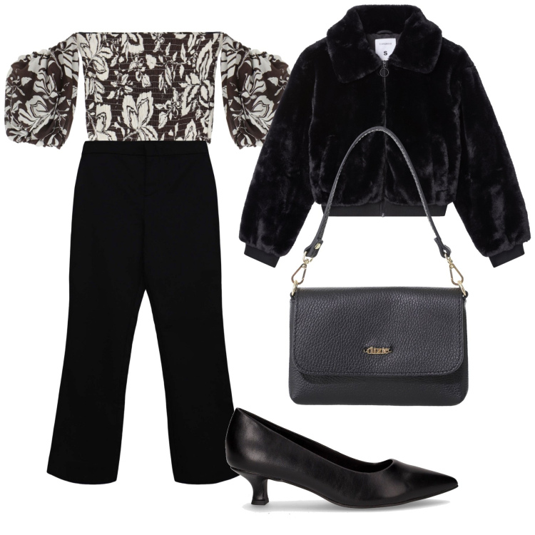 Outfit donna - La blusa particolare. Stile Chic per Serata fuori. Abbinamento con pantaloni, ecopellicce, bluse, borse a tracolla, décolleté.