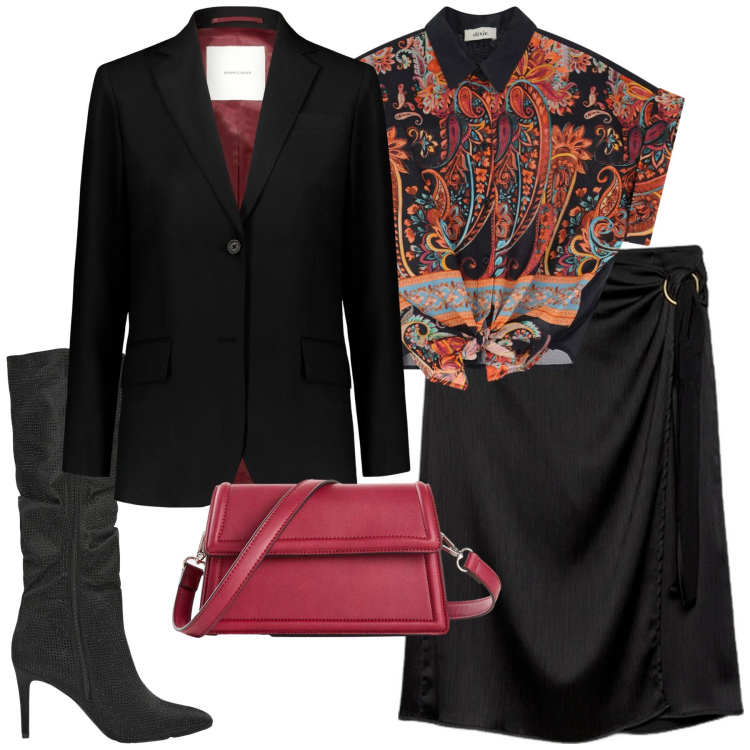 Outfit donna - Total look #2246063. Stile Etnico per Serata fuori. Abbinamento con borse a tracolla, stivali, camicie a manica corta, blazer, gonne longuette.