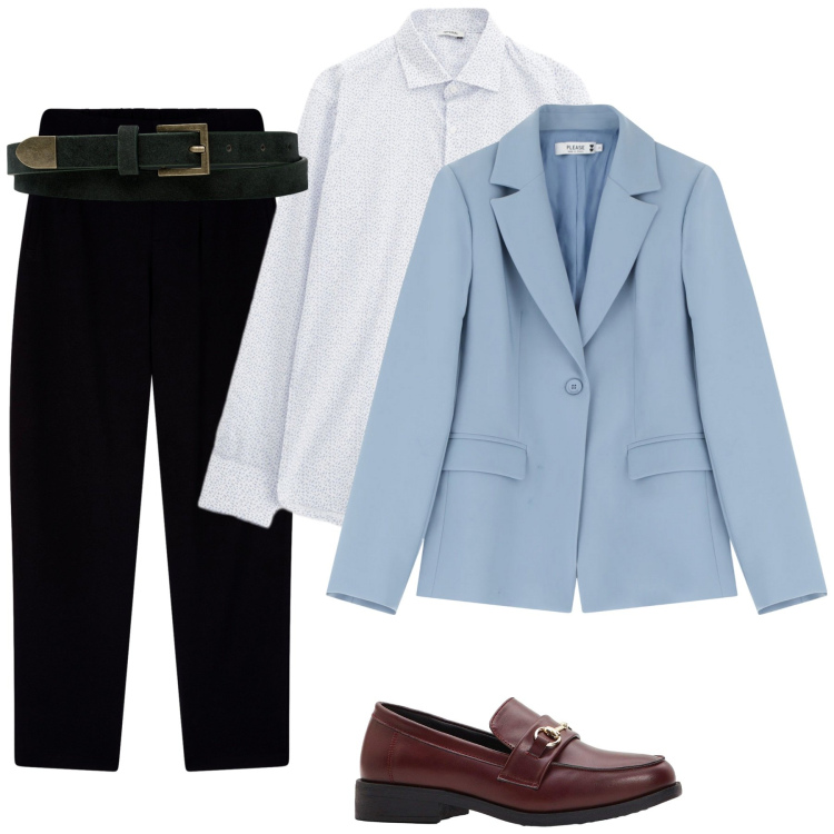Outfit donna - Total look #2246080. Stile Casual per Ufficio. Abbinamento con mocassini, pantaloni chino, blazer, camicie, cinture.