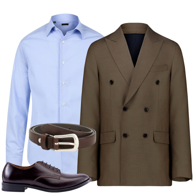 Outfit uomo - Abito doppelganger. Stile Business/Elegante per Tutti i giorni. Abbinamento con cinture, camicie, scarpe stringate, abiti.
