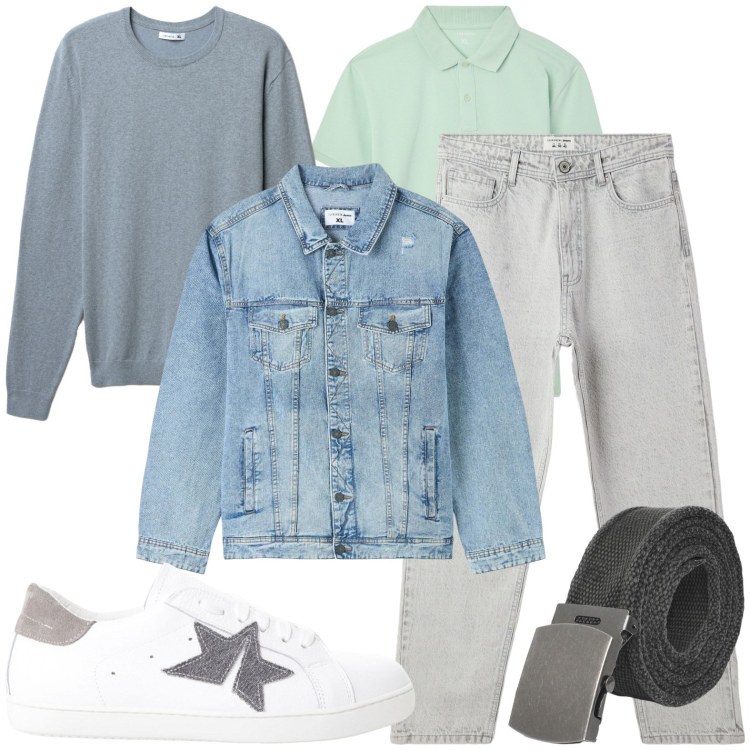 Outfit uomo - Cinema dopo il lavoro. Stile Casual per Ufficio. Abbinamento con giacche, polo, jeans, cinture, maglieria, sneakers.