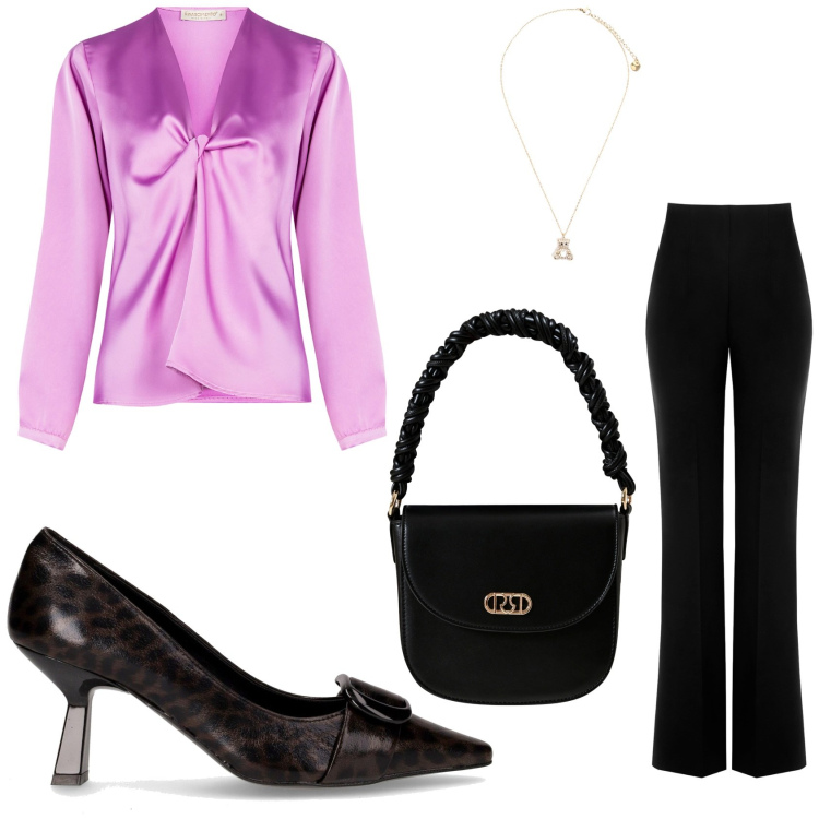 Outfit donna - La camicia in raso. Stile Bon Ton per Ufficio. Abbinamento con bluse, pantaloni, borse a mano, ciondoli, décolleté.
