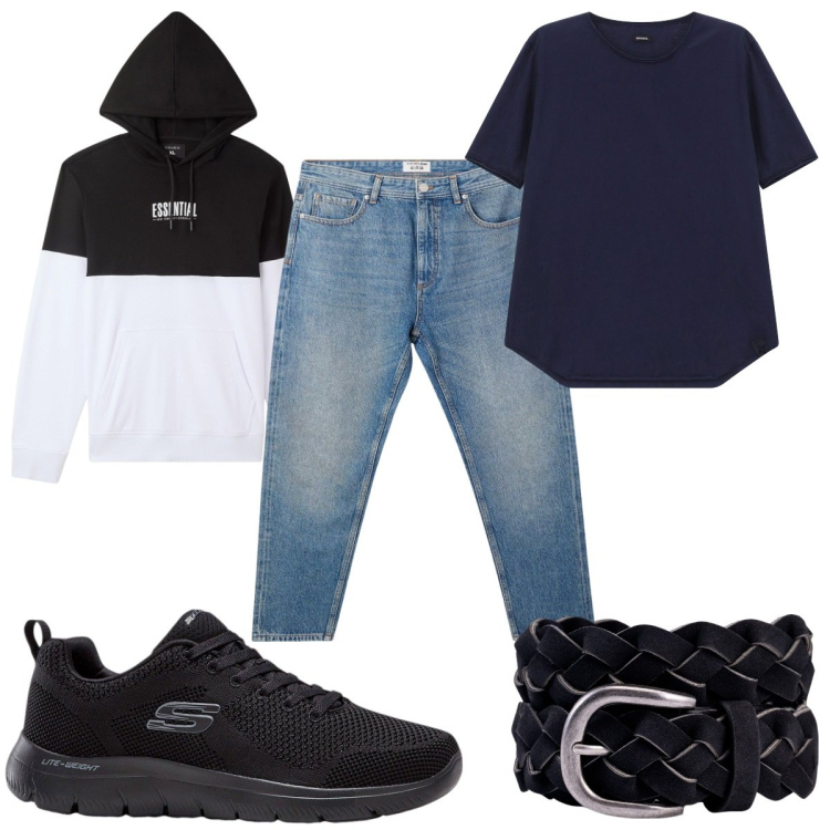 Outfit uomo - Total look #2246095. Stile Casual per Tutti i giorni. Abbinamento con sneakers, felpe con cappuccio, jeans, t-shirt, cinture.