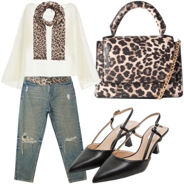 Outfit donna - chic in jeans. Stile Casual chic per Tutti i giorni. Abbinamento con jeans mom, sabot, borse a tracolla, cinture, sciarpe, camicie.
