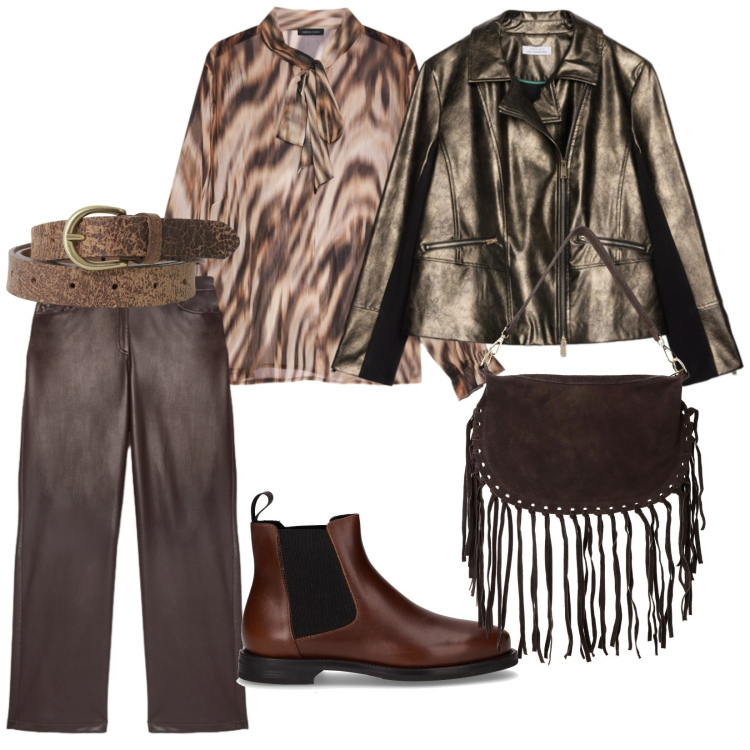 Outfit donna - Fiorella Rubino. per Tutti i giorni. Abbinamento con borse a tracolla, cinture, giacche, bluse, stivaletti chelsea, pantaloni.