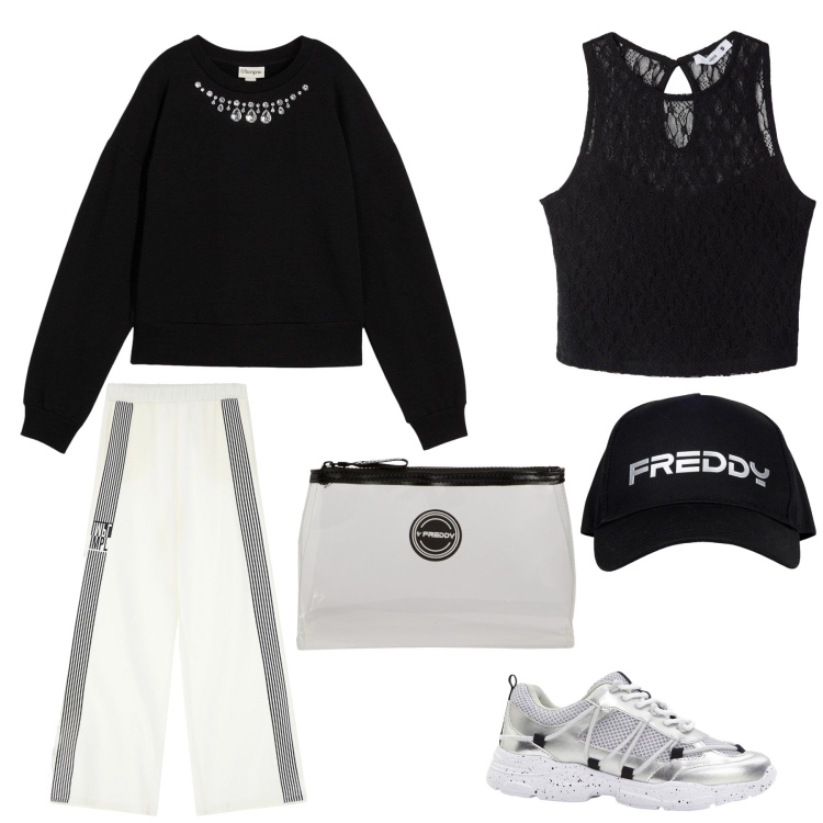 Outfit donna - Chantilly Sporty Time. per Tutti i giorni. Abbinamento con sneakers, felpe, top, pantaloni sportivi, valigie, cappelli.