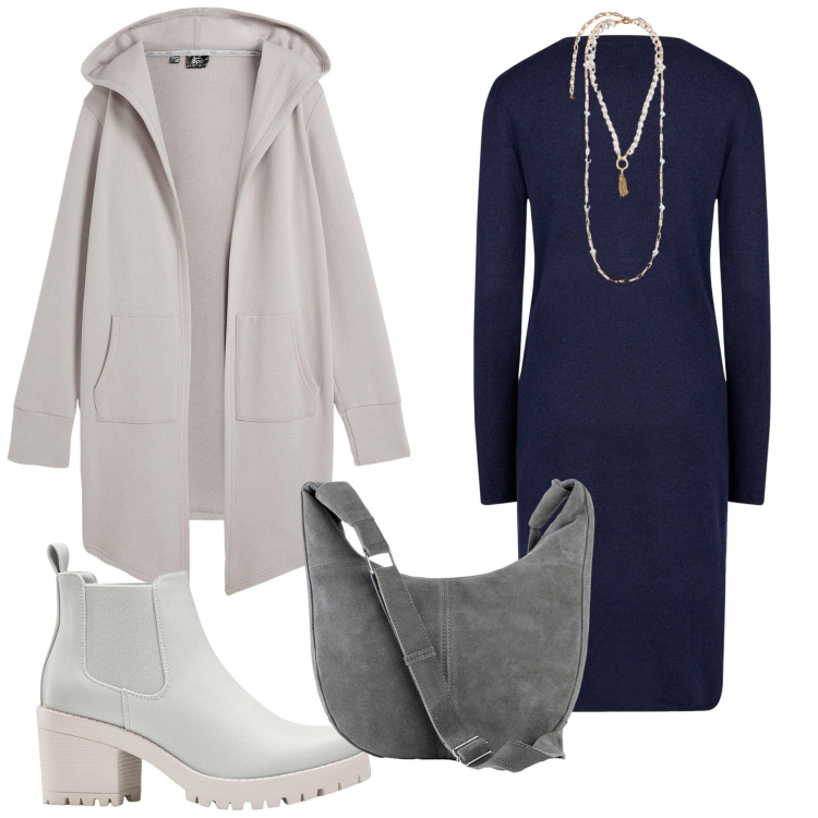 Outfit donna - Total look #2246151. Stile Minimal per Tutti i giorni. Abbinamento con blazer, stivaletti chelsea, borse a mano, vestiti midi/longuette, collane.