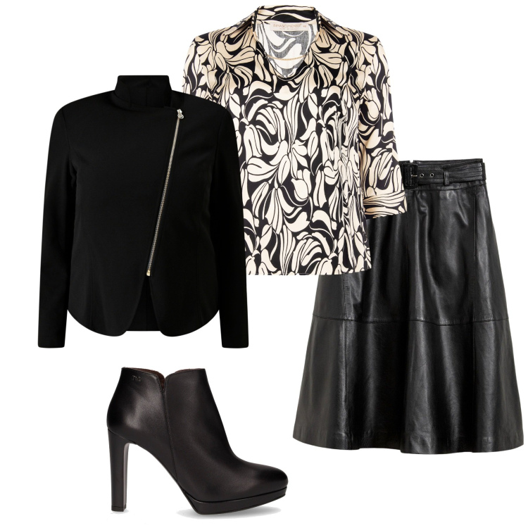 Outfit donna - Total look #2246153. Stile Rock per Serata fuori. Abbinamento con gonne, bluse, blazer, stivaletti.