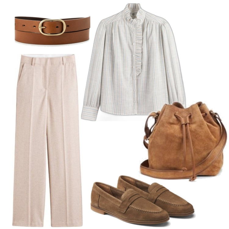 Outfit mujer - Urban style. Estilo Urban para Oficina. Combinación con camisas, mocasines, pantalones palazzo, bolsos saco, cinturones.
