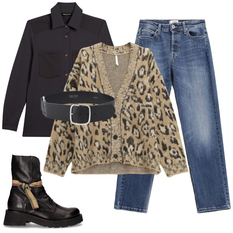 Outfit donna - Total look #2246169-2. Stile Urban per Ufficio. Abbinamento con jeans, cardigans, camicie, cinture, anfibi.