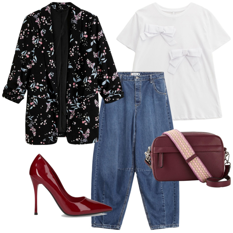 Outfit donna - Total look #2246185. Stile Glamour per Serata fuori. Abbinamento con blazer, borse a tracolla, jeans, t-shirt, décolleté.
