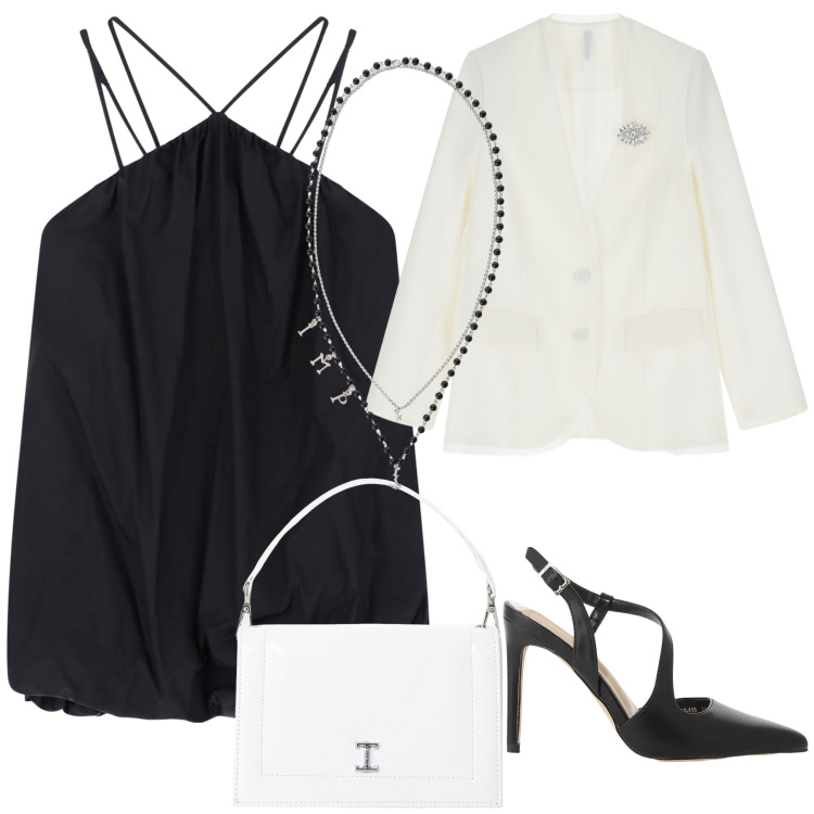 Outfit donna - Chic e scontata Imperial look. Stile Glamour per Serata fuori. Abbinamento con borse a tracolla, décolleté, collane, vestiti corti, blazer.