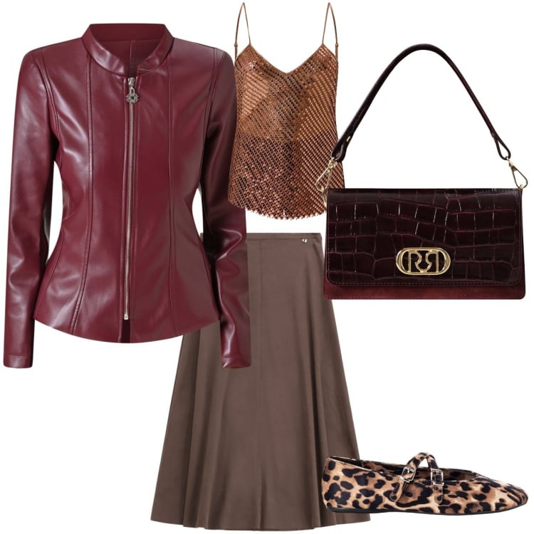Outfit donna - Aperitivo autunnale. Stile Casual chic per Serata fuori. Abbinamento con blazer, ballerine, canottiere, borse a mano, gonne longuette.