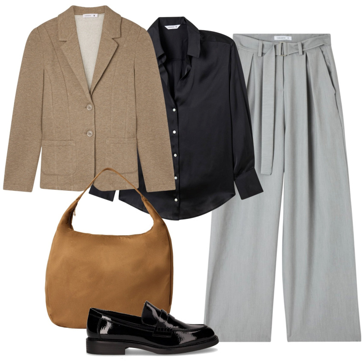 Outfit donna - Terranova new collection. Stile Casual chic per Tutti i giorni. Abbinamento con pantaloni, camicie, borse a mano, blazer, mocassini.
