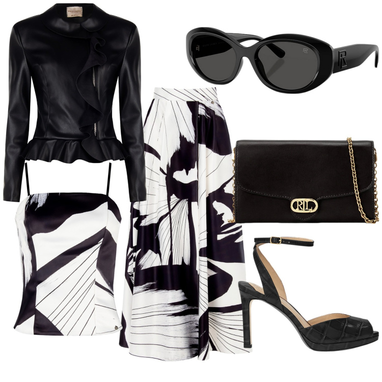 Outfit donna - Cerimonia glam. Stile Chic per Cerimonia. Abbinamento con blazer, gonne lunghe, canottiere, borse a tracolla, occhiali da sole, sandali in pelle.