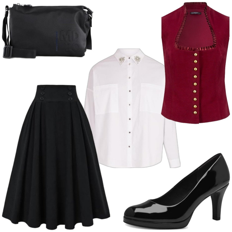 Outfit femme - Vintage rétro #869. Style Vintage rétro pour Tous les jours. Assortir avec gilets sans manche, chaussures à talon, jupes, chemisiers, pochette.