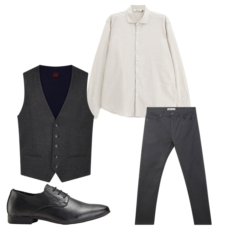 Outfit uomo - Jeans e gilet. Stile Business/Elegante per Serata speciale. Abbinamento con scarpe stringate, pantaloni skinny, camicie, gilet.