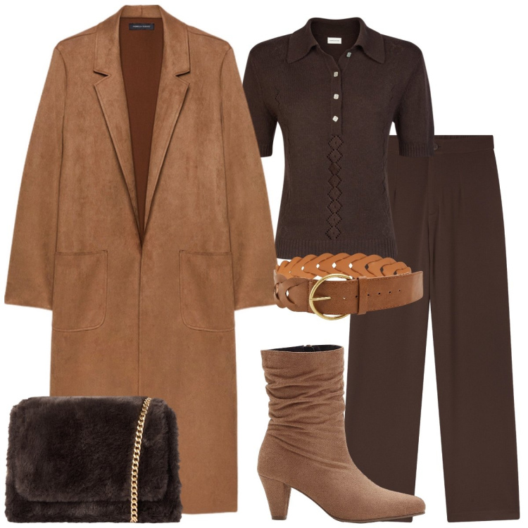 Outfit donna - Total look #2246240. Stile Casual chic per Tutti i giorni. Abbinamento con stivaletti, pantaloni, borse a tracolla, cinture, trench, polo.