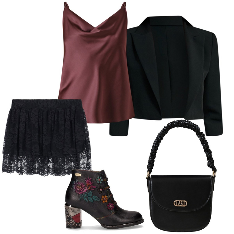 Outfit donna - Total look #2246286. Stile Vintage retrò per Serata fuori. Abbinamento con bolero, canottiere, borse a mano, minigonne, stivaletti.