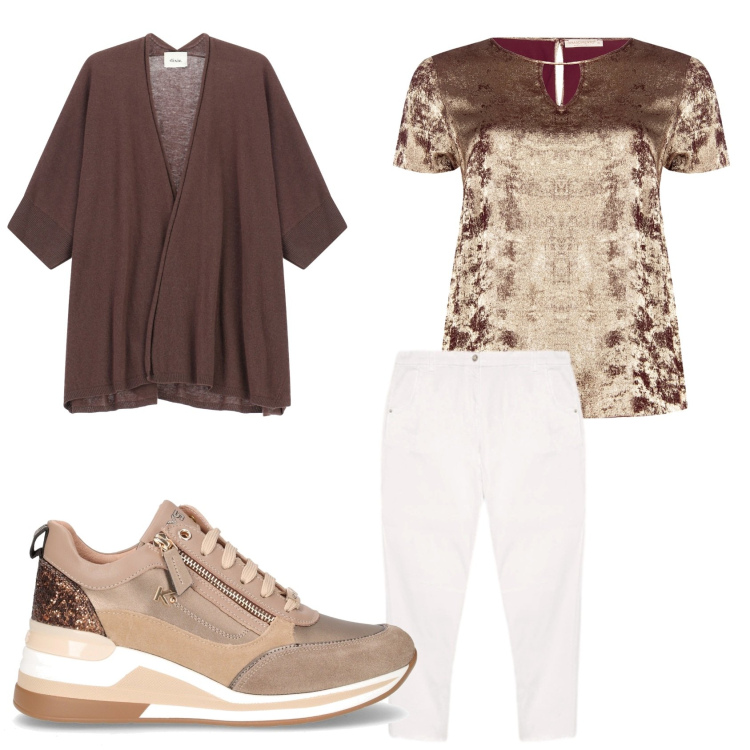 Outfit donna - Pronti per l autunno. per Tutti i giorni. Abbinamento con bluse, cardigans, sneakers alte, pantaloni.