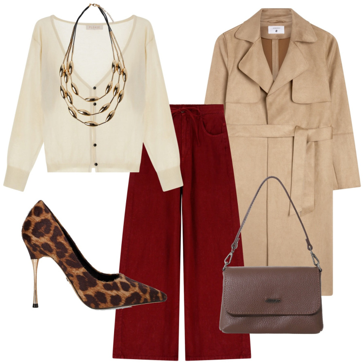 Outfit donna - Total look #2246292. Stile Etnico per Serata fuori. Abbinamento con trench, cardigans, pantaloni, borse a tracolla, décolleté, collane.