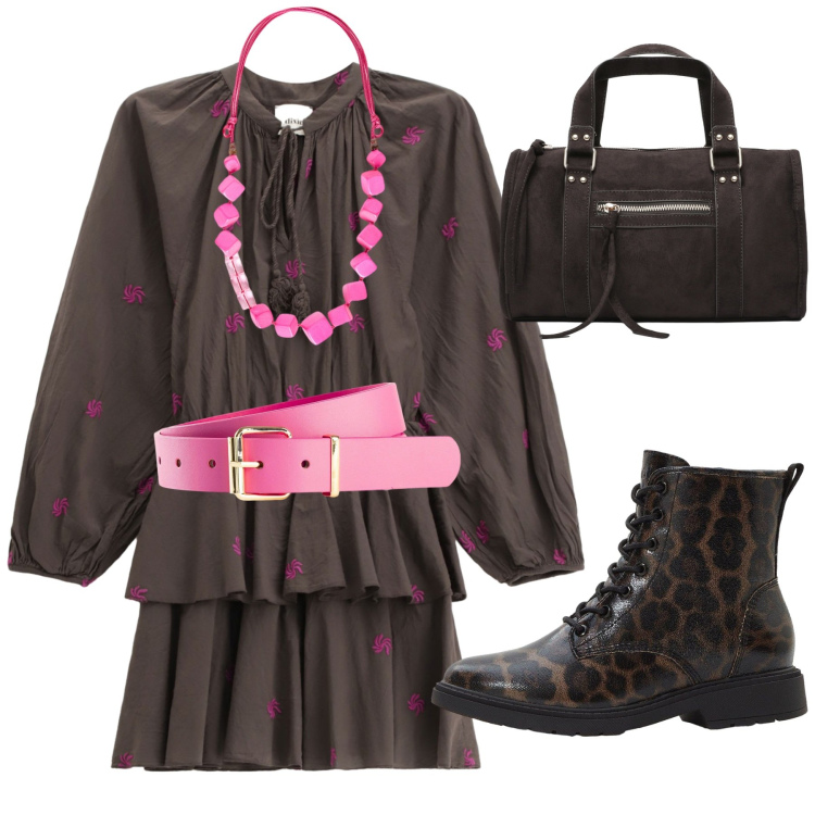 Outfit donna - Total look #2246300. Stile Glamour per Serata fuori. Abbinamento con cinture, stivaletti, borse a mano, vestiti corti, collane.
