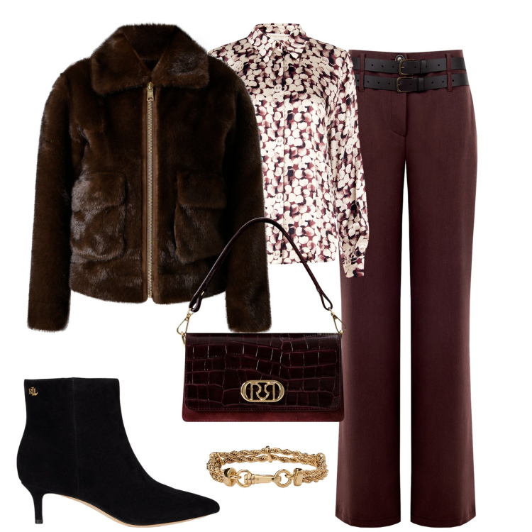 Outfit donna - New collection. Stile Chic per Tutti i giorni. Abbinamento con pantaloni, camicie, borse a mano, ecopellicce, braccialetti, stivaletti.