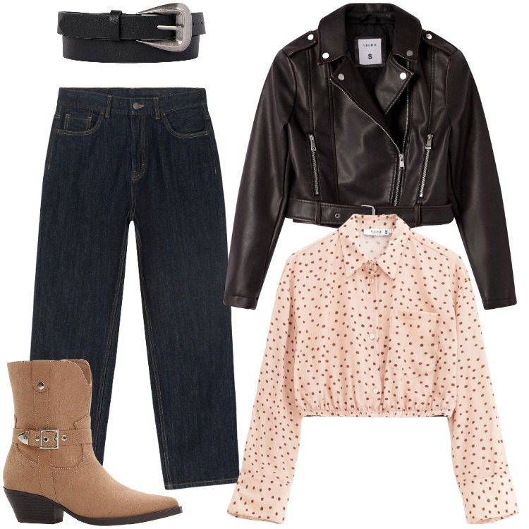 Outfit donna - Total look #2246313. Stile Trendy per Serata fuori. Abbinamento con stivaletti texani, giacche, camicie, jeans dritti, cinture.