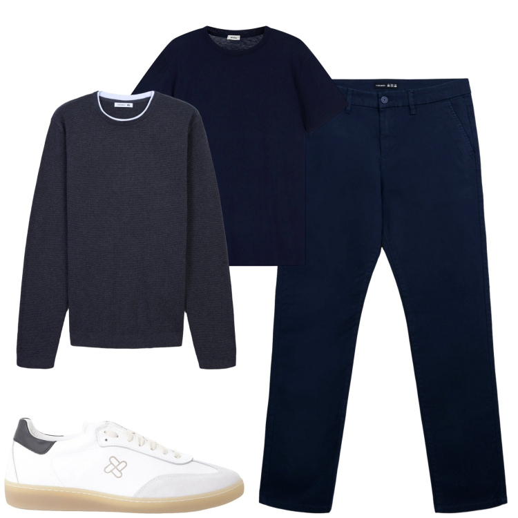 Outfit uomo - Total look #2246315. Stile Urban per Tutti i giorni. Abbinamento con pantaloni chino, maglieria, t-shirt, sneakers.