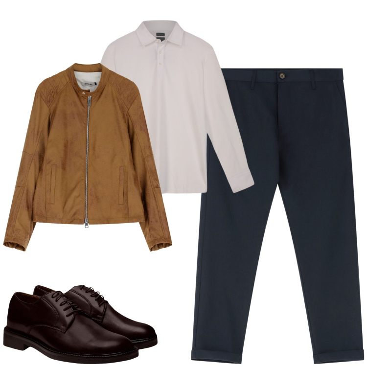 Outfit uomo - City. Stile Urban per Tutti i giorni. Abbinamento con pantaloni chino, giacche, scarpe stringate, polo.