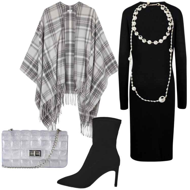 Outfit donna - Total look #2246321. Stile Casual chic per Serata fuori. Abbinamento con borse a tracolla, stivali, cappotti, collane, vestiti midi/longuette.