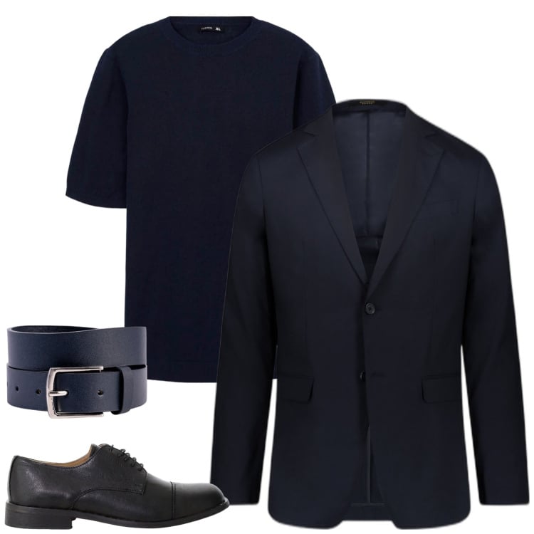 Outfit uomo - Abito blu. Stile Urban per Tutti i giorni. Abbinamento con t-shirt, scarpe stringate, cinture, abiti.