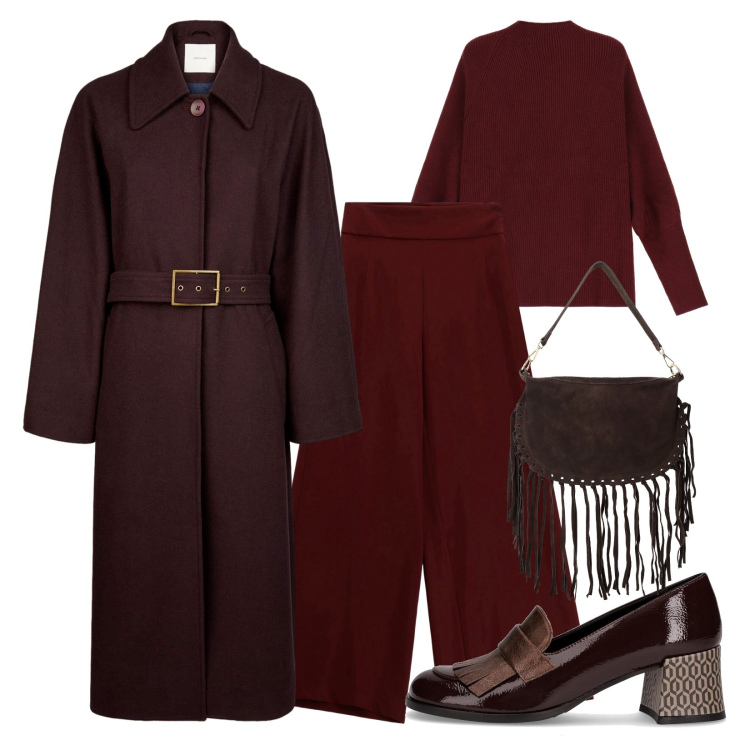 Outfit donna - Pantone colori A/I. Stile Minimal per Tutti i giorni. Abbinamento con pantaloni a palazzo, borse a tracolla, maglieria, cappotti, mocassini.
