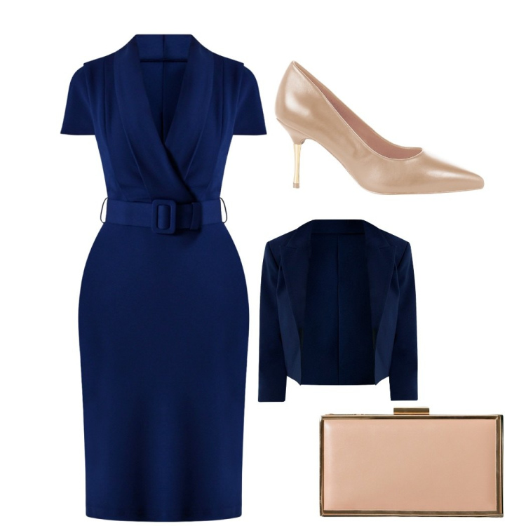 Outfit donna - Matrimonio in blu. Stile Chic per Cerimonia. Abbinamento con vestiti a tubino, blazer, décolleté, pochette.