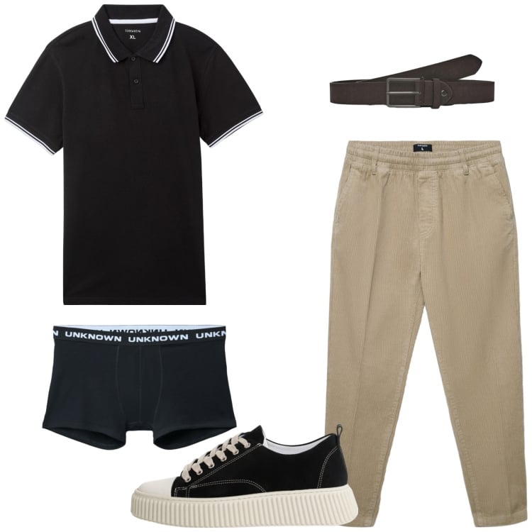Outfit uomo - Total look #2246363. Stile Casual per Ufficio. Abbinamento con polo, cinture, boxer, pantaloni, sneakers.