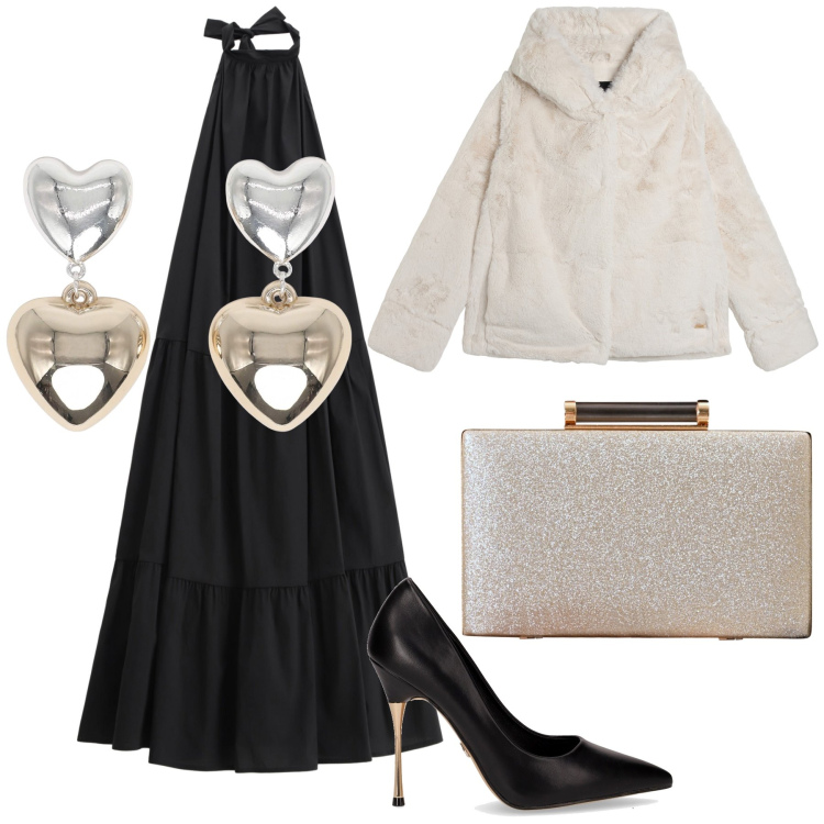 Outfit donna - Anniversario di nozze. Stile Romantica per Serata fuori. Abbinamento con orecchini, clutch, vestiti midi/longuette, blazer, décolleté.