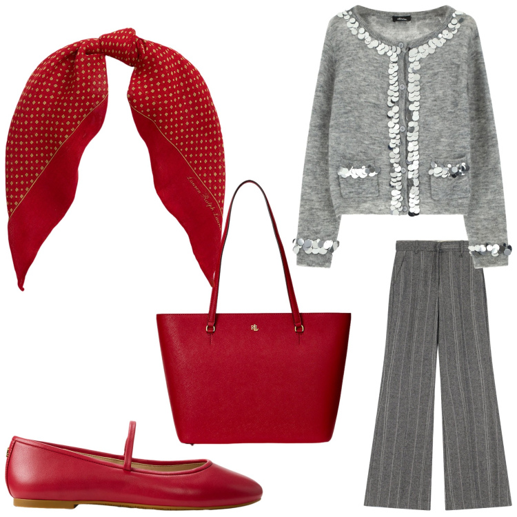 Outfit donna - Settembre bon ton. Stile Bon Ton per Ufficio. Abbinamento con pantaloni, cardigans, borse tote, foulard, ballerine.