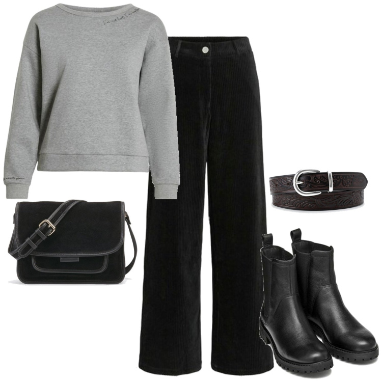 Outfit mujer - Casual #10267. Estilo Casual para Escuela/Universidad. Combinación con pantalones, bandoleras, cinturones, sudaderas, botines chelsea.