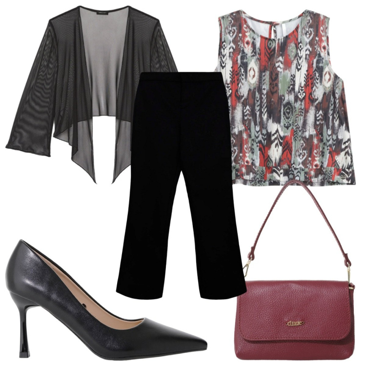 Outfit donna - Pinterest Inspiration x Bantoa : serata. Stile Trendy per Serata fuori. Abbinamento con pantaloni, décolleté, top, borse a tracolla, bolero.