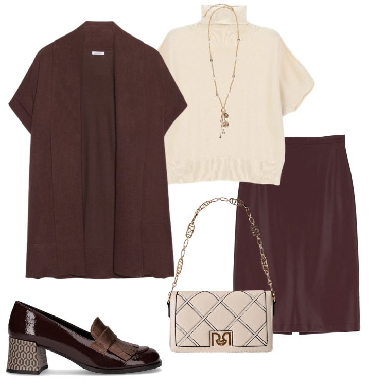 Outfit donna - Pinterest per bantoa. Stile Casual chic per Ufficio. Abbinamento con borse a tracolla, maglieria, gonne longuette, mocassini, cardigans, ciondoli.