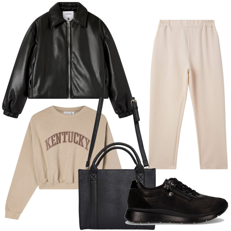 Outfit donna - Terranova - New Collection AI26. Stile Casual per Scuola/Università. Abbinamento con pantaloni, borse tote, bomber, felpe, sneakers.