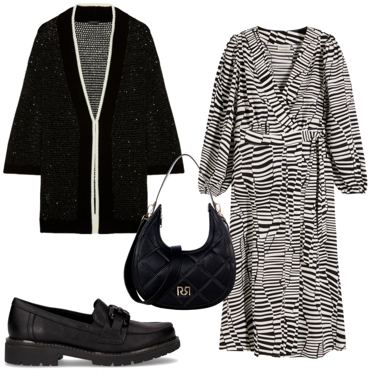 Outfit donna - Total look #2246440. Stile Minimal per Ufficio. Abbinamento con vestiti, borse a tracolla, cardigans, mocassini.