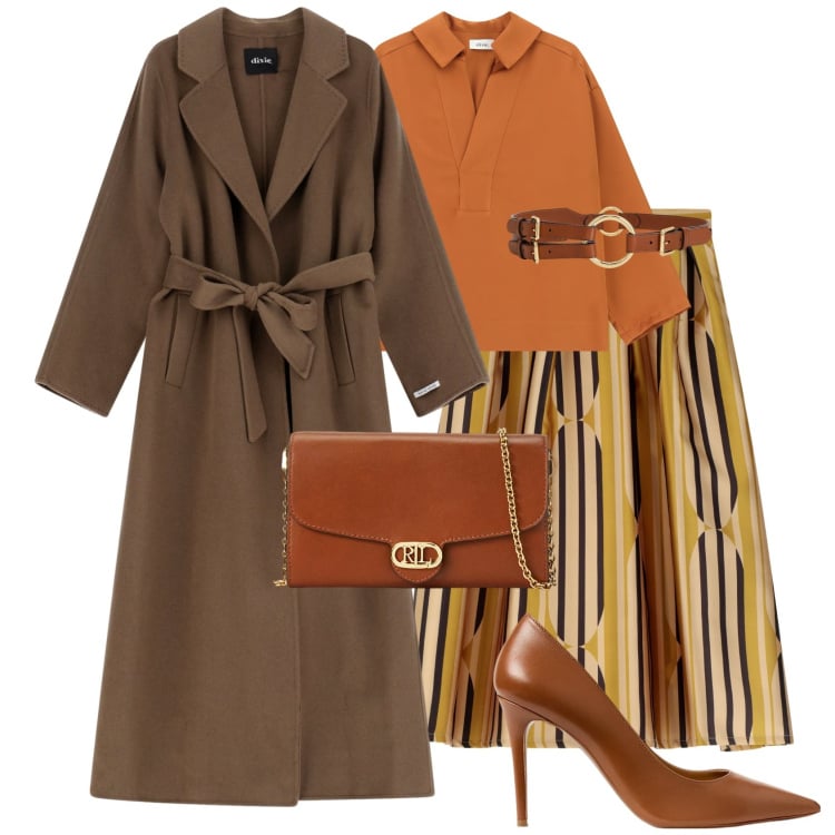 Outfit donna - Dixie-Behind the bold. Stile Glamour per Tutti i giorni. Abbinamento con gonne lunghe, camicie, cappotti, borse a tracolla, décolleté, cinture.