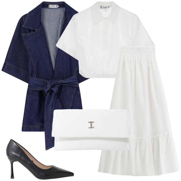 Outfit donna - Imperial e Please al ristorante. Stile Bon Ton per Serata fuori. Abbinamento con camicie a manica corta, trench, gonne lunghe, décolleté, borse a tracolla.