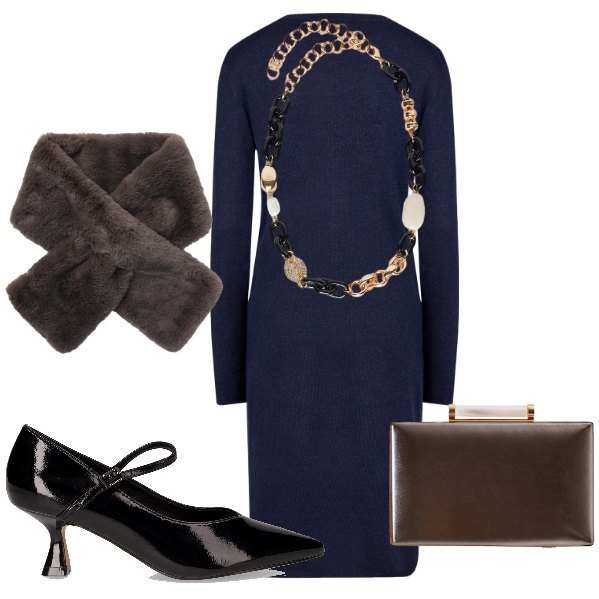 Outfit donna - Abbinamento abito e collana. Stile Chic per Serata fuori. Abbinamento con sciarpe, clutch, vestiti midi/longuette, collane, décolleté.