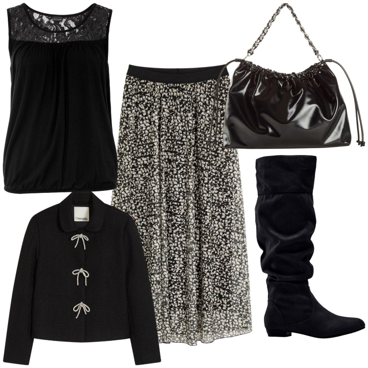 Outfit donna - Quando piove. Stile Romantica per Tutti i giorni. Abbinamento con gonne, blazer, top, shopping bag, stivali.