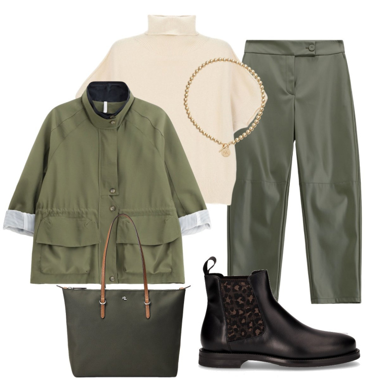 Outfit donna - Dinamica con IMPERIAL. Stile Casual chic per Tutti i giorni. Abbinamento con parka, pantaloni, maglieria, collane, borse tote, stivaletti chelsea.
