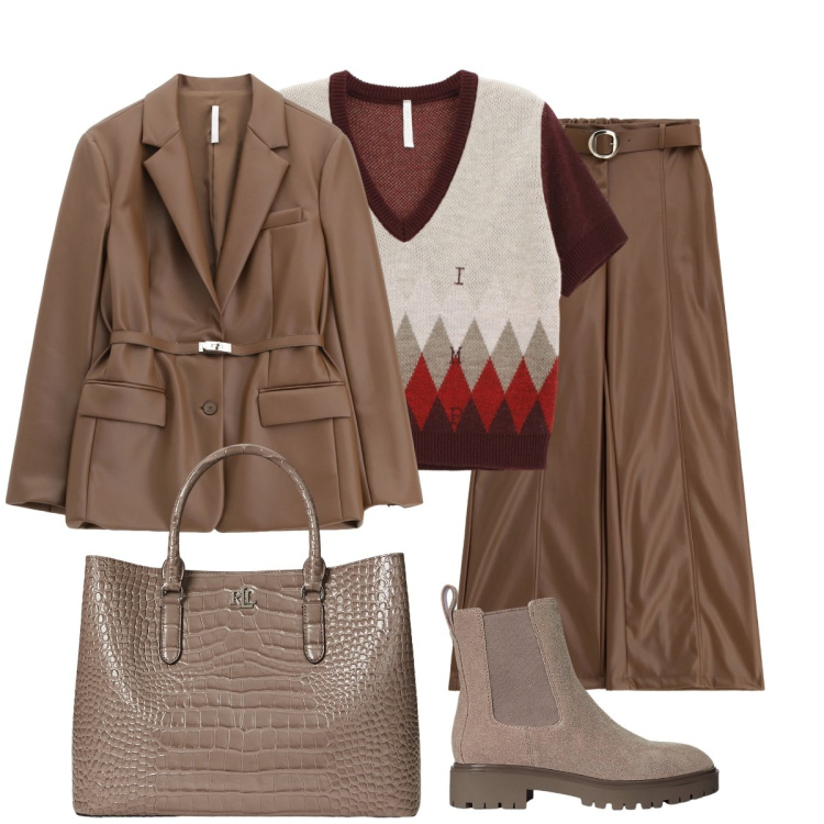 Outfit donna - Sofisticata con IMPERIAL. Stile Trendy per Tutti i giorni. Abbinamento con pantaloni, maglieria, blazer, stivaletti chelsea, borse a mano.