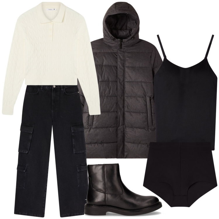 Outfit donna - Terranova col freddo e scarpe Geox. Stile Basic per Tutti i giorni. Abbinamento con bomber, jeans, magliette intime, polo, slip, stivaletti chelsea.